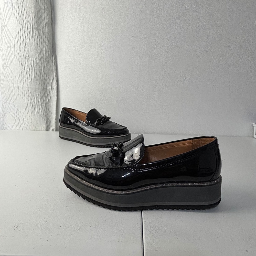 Johnston & Murphy Gracelyn Chain Loafers Black Patent Leather Platform Grunge 10